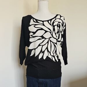 WHBM Black and White Floral Sweater